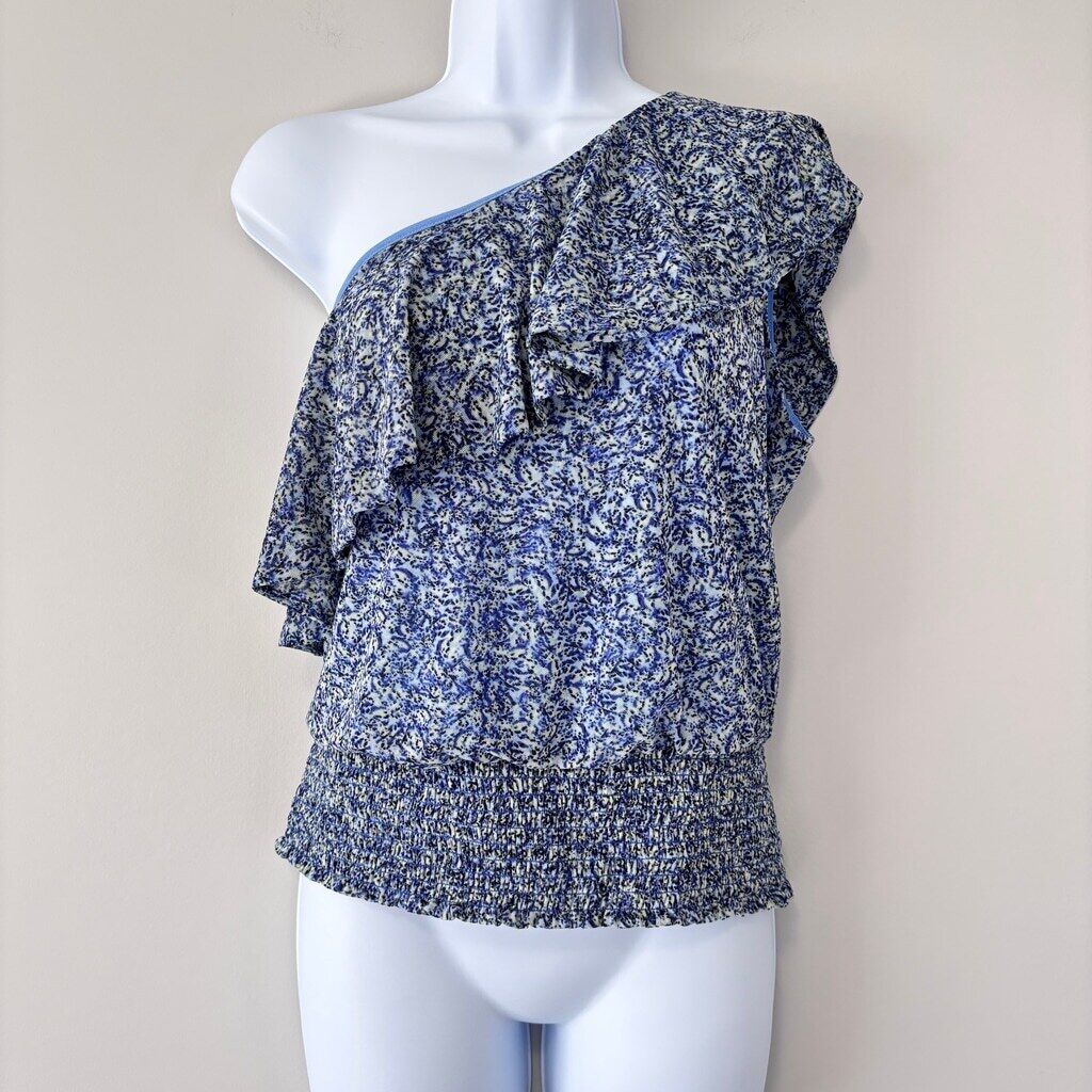 INC International Concepts Women's M Blue One-Shoulder Floral Ruffled Top NWT.