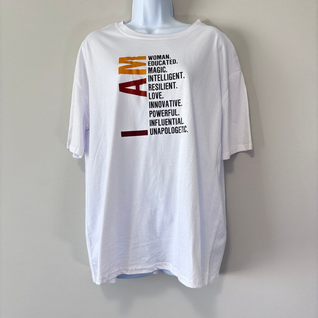 SHEIN Women's White "I AM" Slogan Graphic Casual Top Short Sleeve T-Shirt NIB