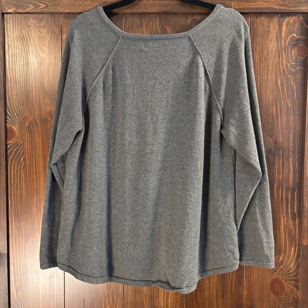 Karen Scott Women's Large 100% Cotton Grey V-Neck Curved-Hem Sweater NWT