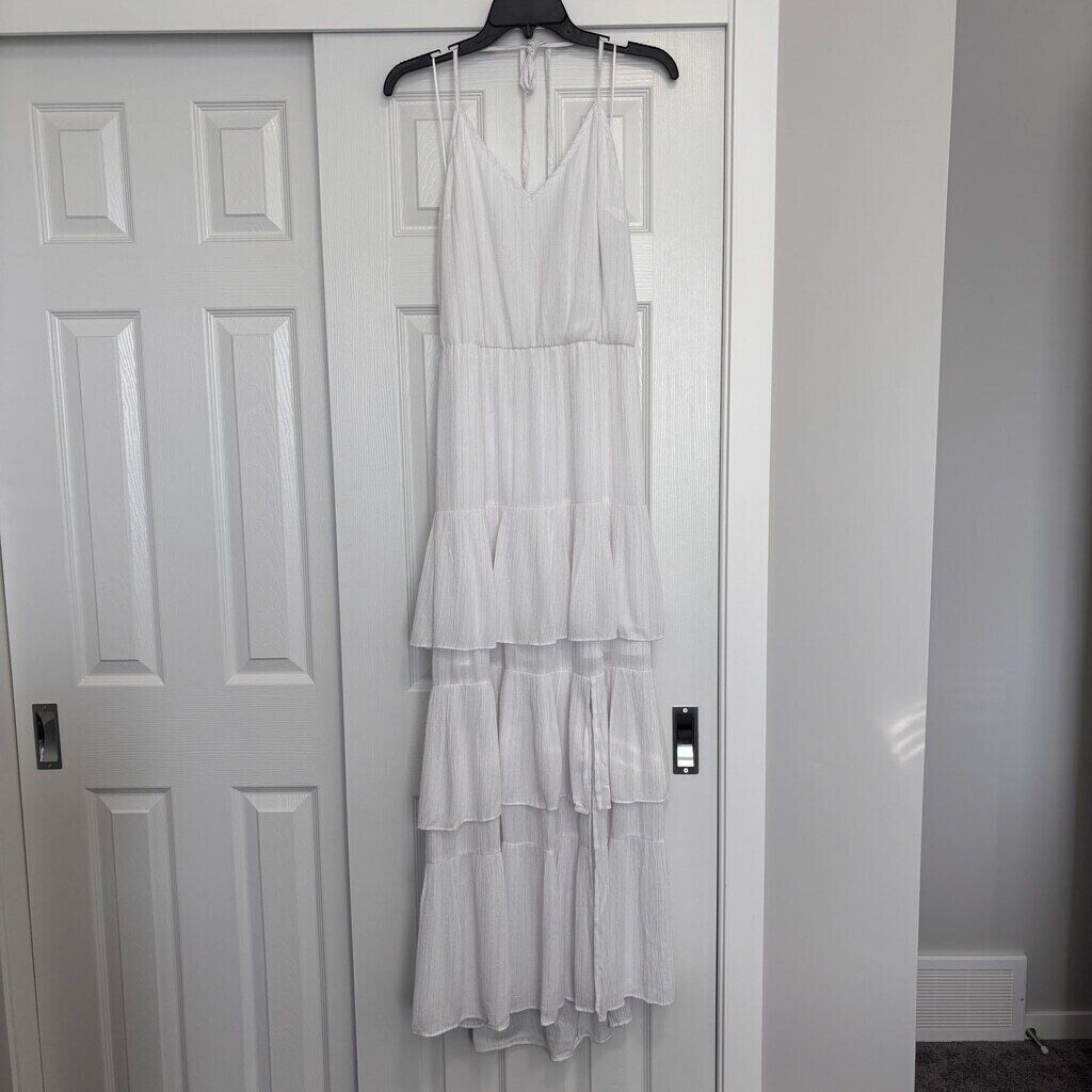 INC International Concepts White & Silver Halter-Neck Tiered Maxi Dress NWT