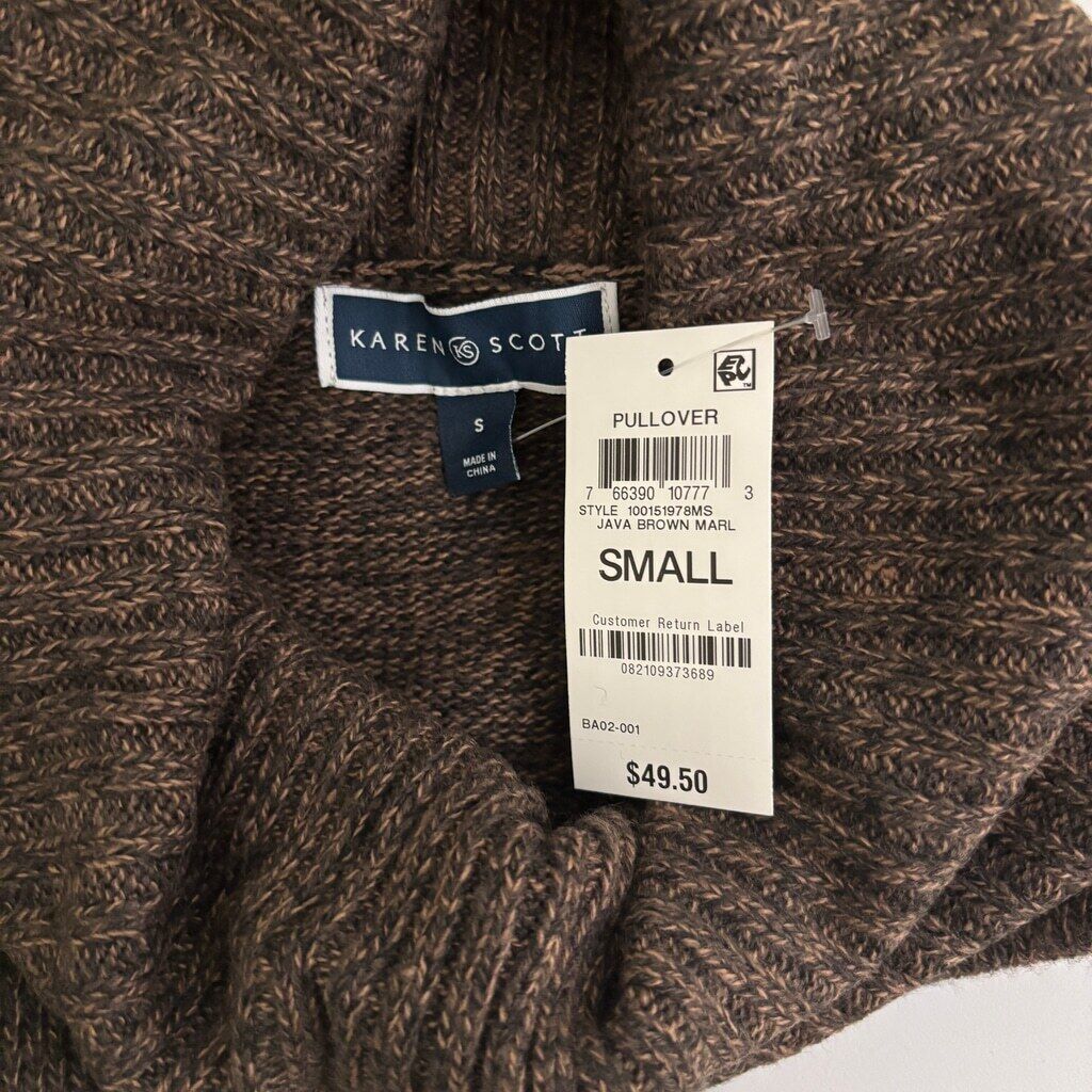 Karen Scott Women's Small Brown Chunky Knit Cowlneck Seamed Sweater NWT