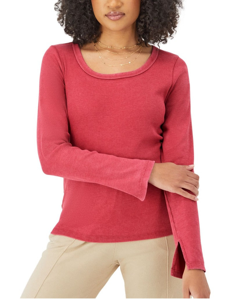 Champion Size Large Red Ribbed Scoop Neck Long Sleeve Tee Top NWT
