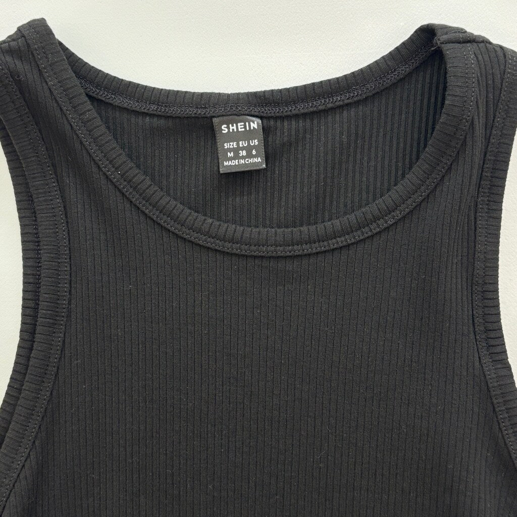 SHEIN Women's Size Medium Black Ribbed and Ruched Tank Top NIB
