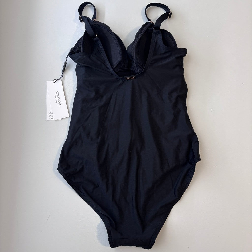 Calvin Klein Size 6 Black Twist-Front Tummy-Control One Piece Swimsuit NWT