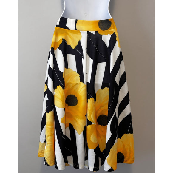 Shein Women's Size Small Floral A-Line Skirt, Striped and w/ Yellow Florals NIB