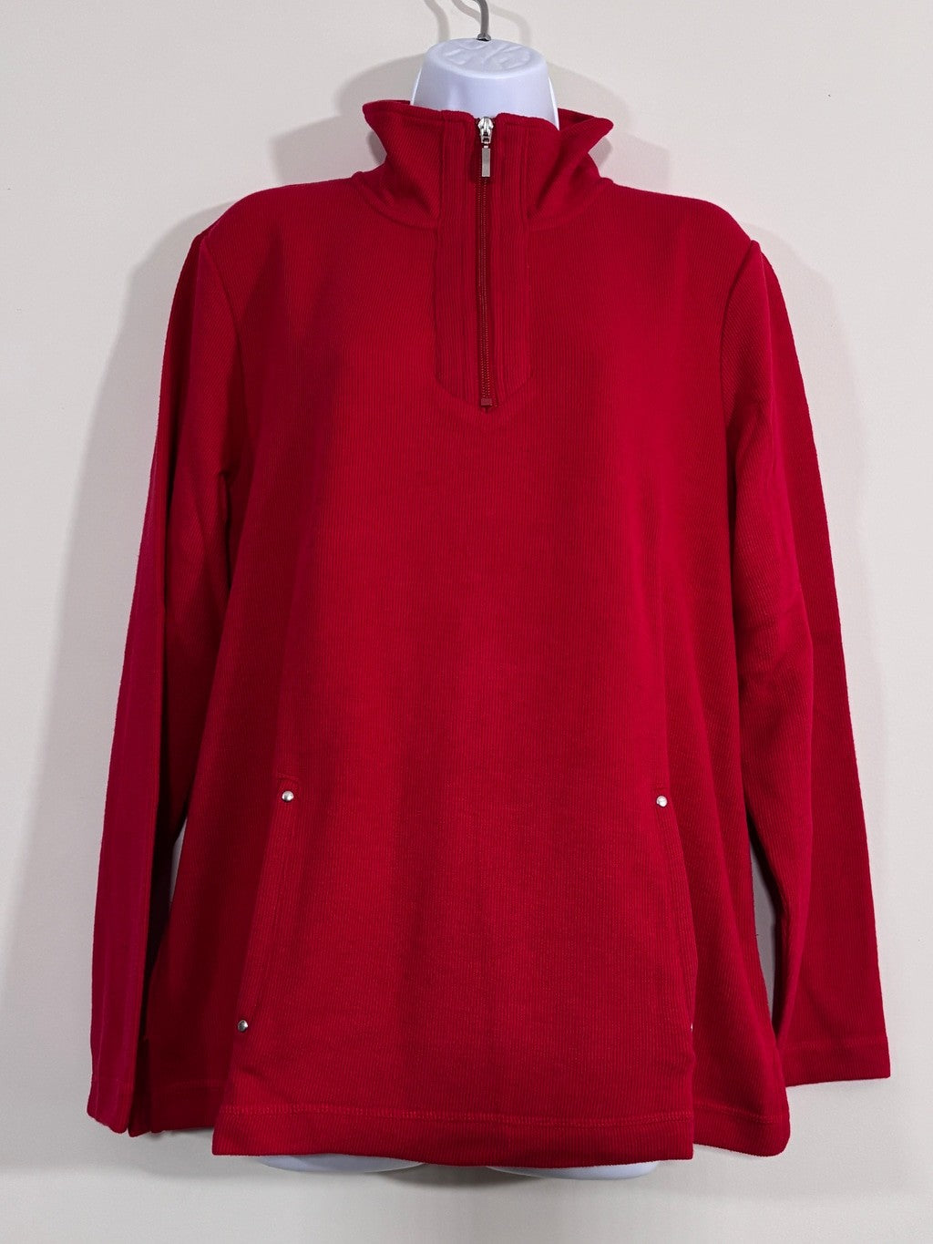 Karen Scott Sport Women's Large Red Quarter Zip Pullover Knit Sweater NWT