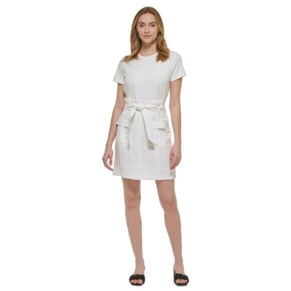 CALVIN KLEIN White Cargo Belted Pencil Skirt Size 2 NWT