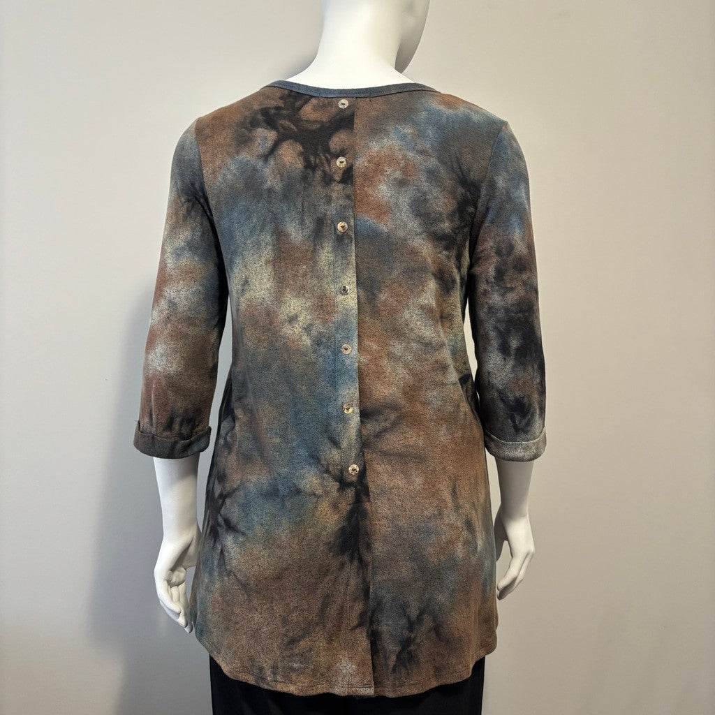 COIN 1804 Plus Size 1X Tie Dye Cozy & Soft 3/4 Sleeve Knit Top / Tunic NWT