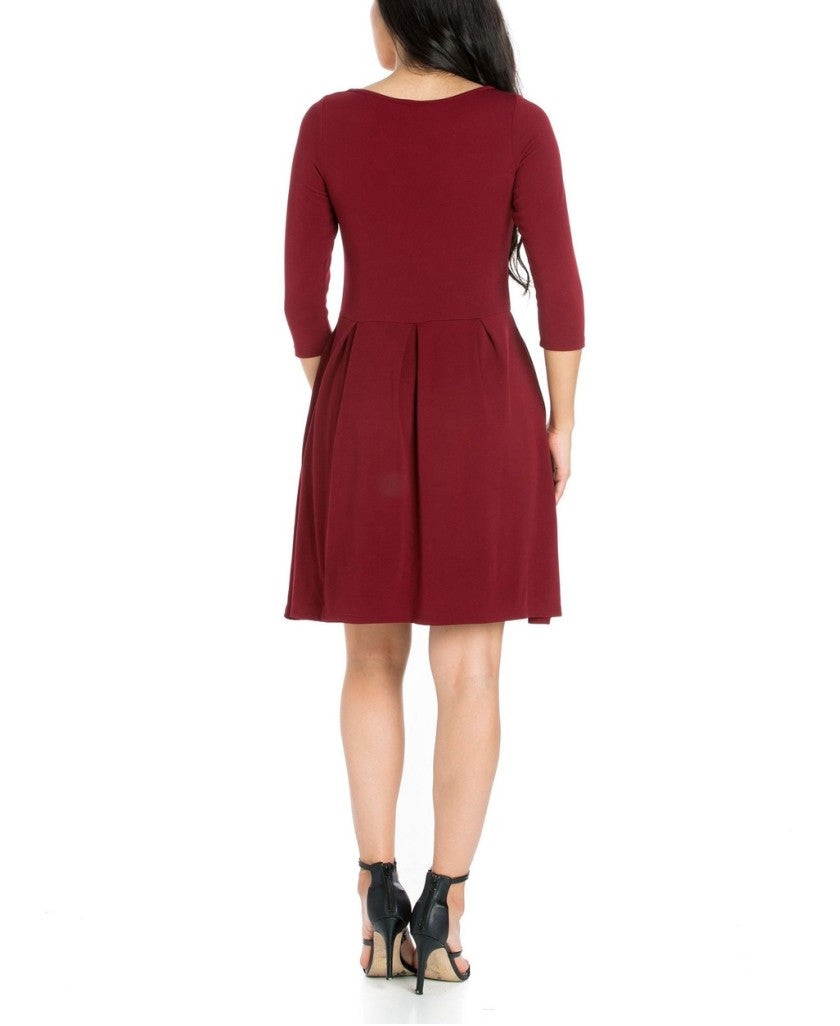 24seven Comfort Apparel Small Burgundy Fit & Flare Pocket Midi Dress NWT