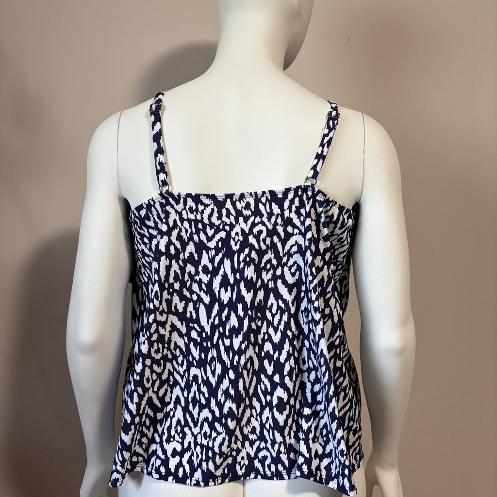 Island Escape Plus Size 22W Blue & White Cali Printed Tankini Top NWT