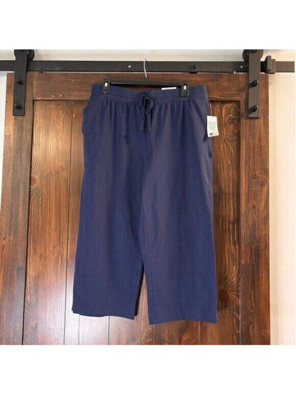 Karen Scott Small Knit Capri Pull on Navy Blue Capri Jogger / Sweat Pants NWT