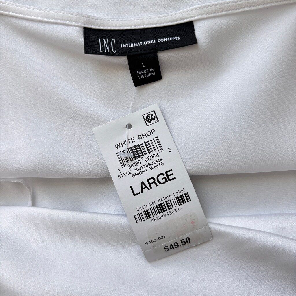 INC International Concepts Women's Size Large Ruched White Satin Camisole NWT