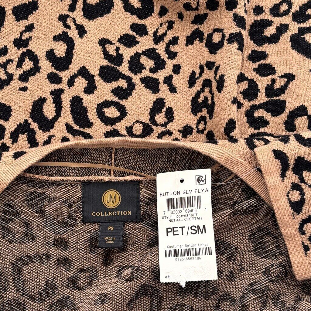 JM Collection Women's Petite Small Cheetah Open-Front Cardigan NWT