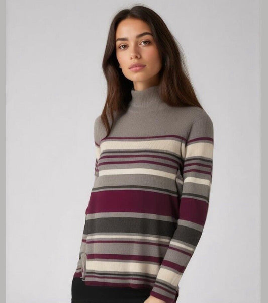 Karen Scott Women's Large 100% Cotton Striped Rib Mock-Neck Sweater NWT