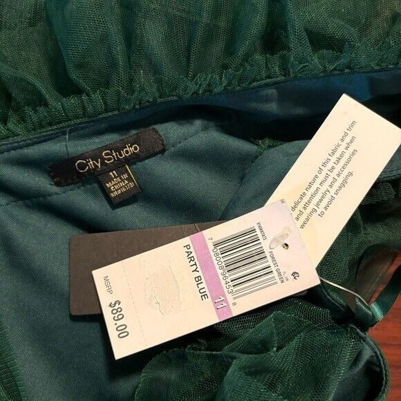 CITY STUDIOS Trendy Plus Size Dark Green Tulle Ruffle Fit & Flare Dress NWT
