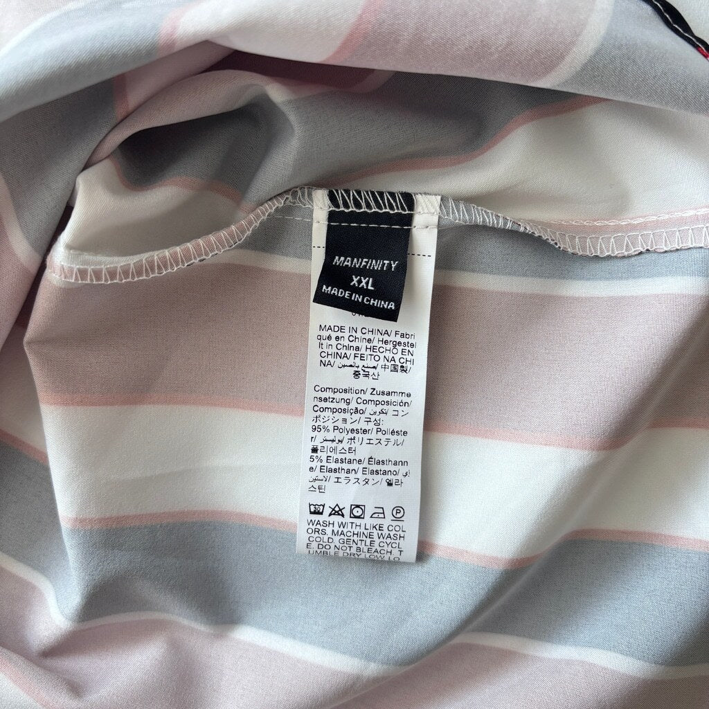 SHEIN Men's XXL Red White & Black Vertical Striped Button Front Casual Shirt NIB