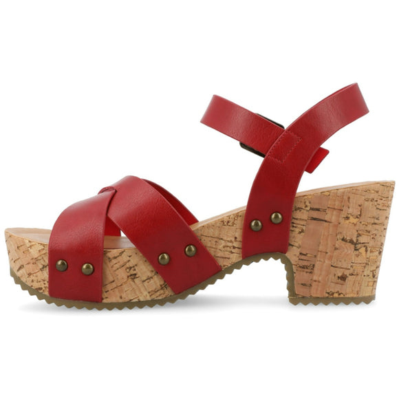 Journee Collection Women's Size 8 & 8.5 Red Cork Block Heel Valentina Shoes NIB