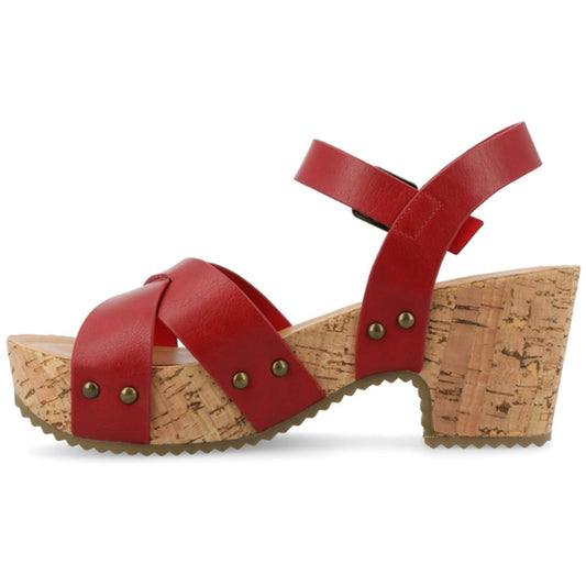 Journee Collection Women's Size 8 & 8.5 Red Cork Block Heel Valentina Shoes NIB