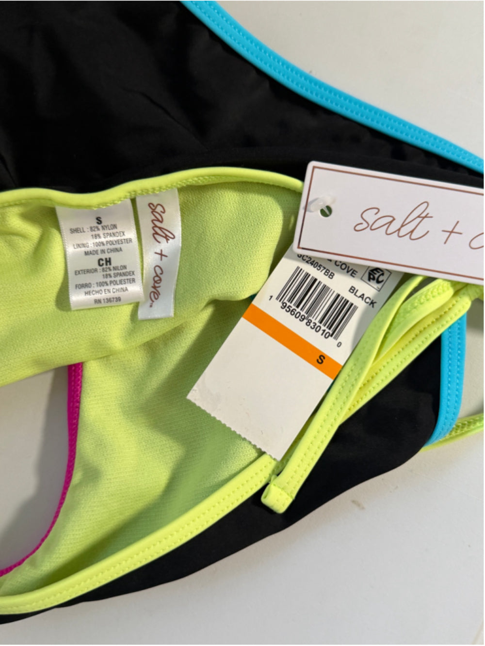 Salt + Cove Size Small Black w/ Neon Side-Tie Hipster Bikini Bottoms NWT