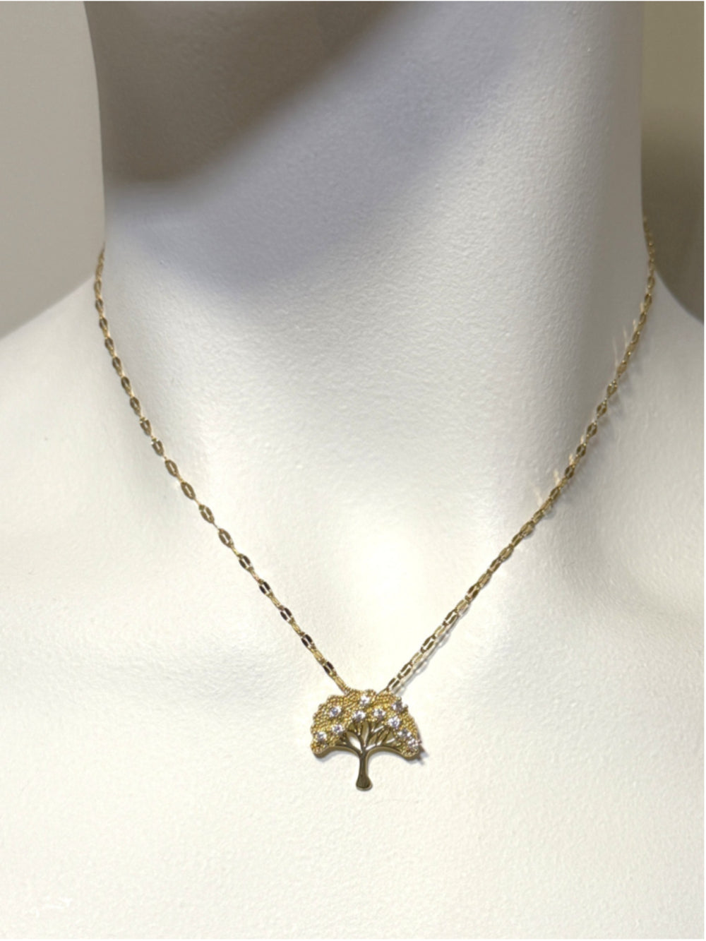 Gold Tone Tree Pendant Necklace w/ Rhinestone Crystal Accents NWT