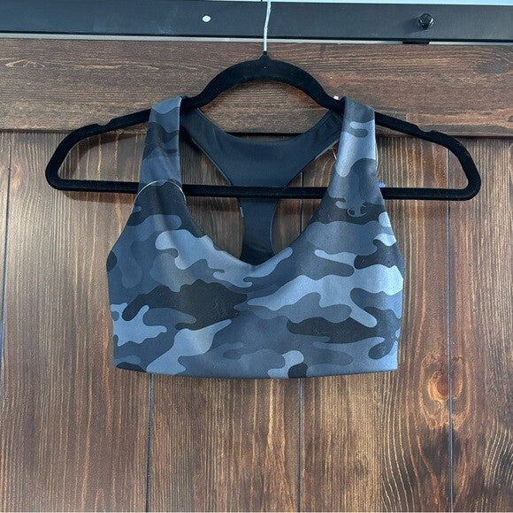 CHAMPION Women's XS Soft Touch Black and Grey Camo Light-Support Sports Bra NWT