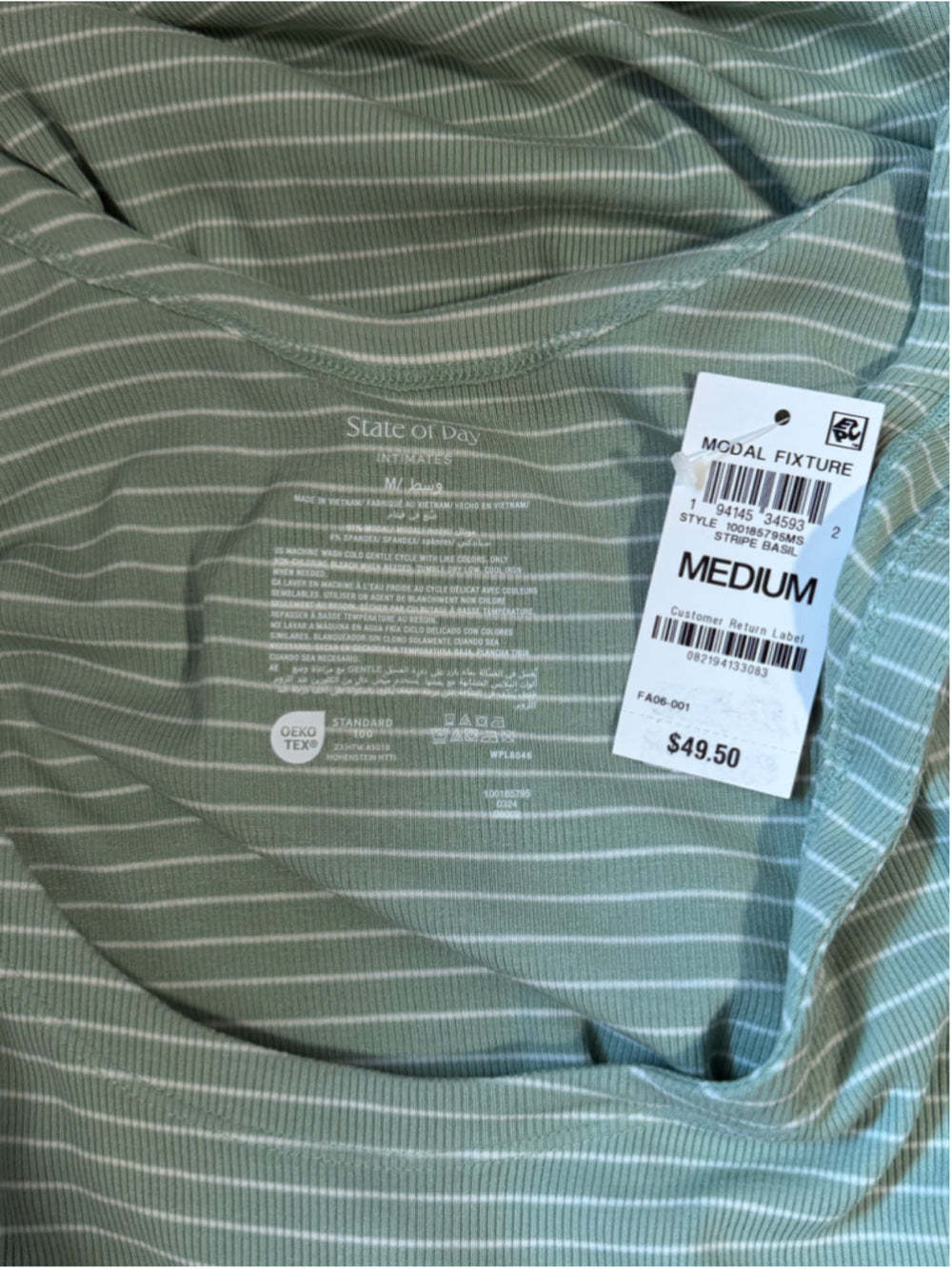 State of Day Women's Medium Green Ribbed Modal Blend Tank Nightgown NWT