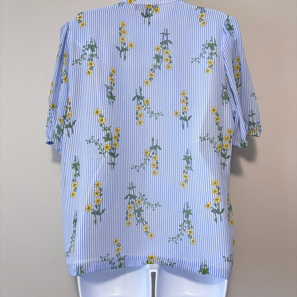 Nautica Jeans Women's Medium Blue Stripe Floral Cotton Sailor Popover Top NWT
