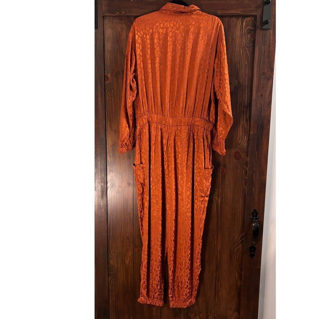 On 34Th Plus Size Animal-Print Jacquard Orange Jumpsuit NWT