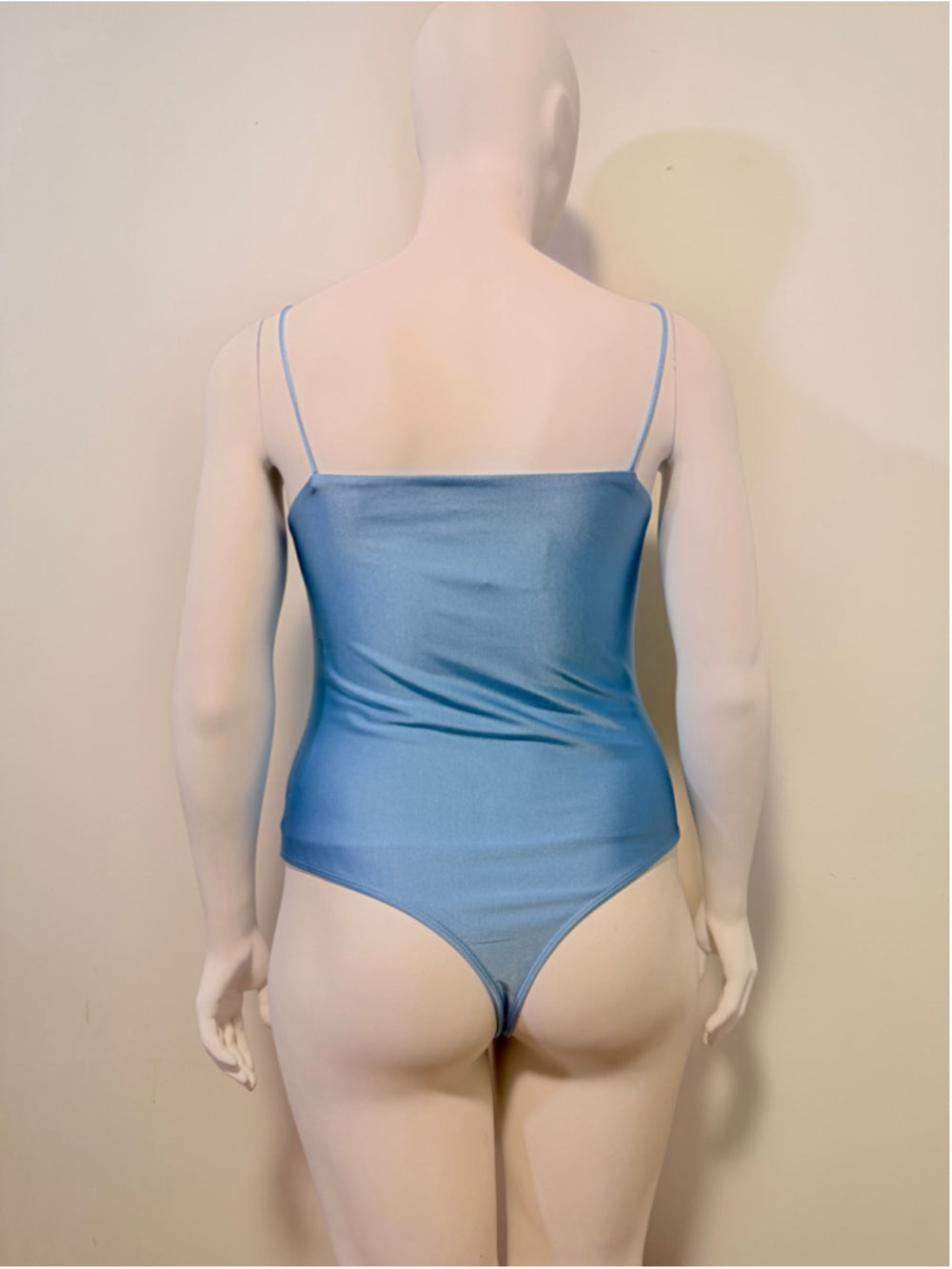 Bar III Women's XL Blue Satin Square-Neck Compression Thong Bodysuit NWT