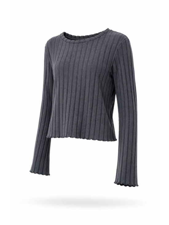 SHEIN Women's Large Soft Gray Ribbed Long Sleeve Crop Top NWT