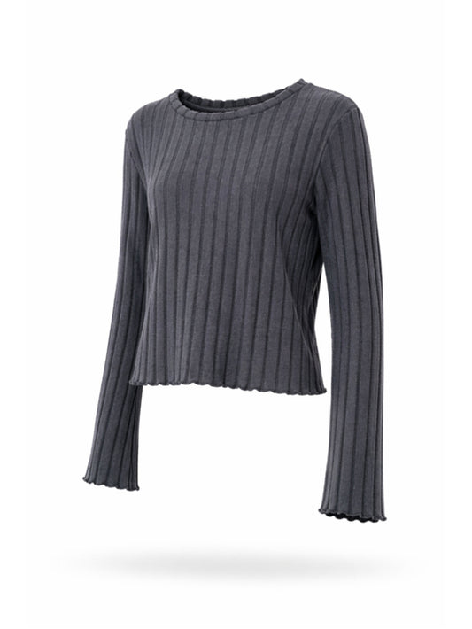 SHEIN Women's Large Soft Gray Ribbed Long Sleeve Crop Top NWT