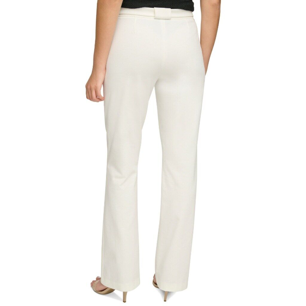 Donna Karan Women's Size 2 White Belted Seamed Slim Straight Trousers NWT