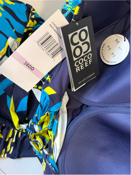 Coco Reef Size 38DD Blue & Green Floral Pleated Tankini Swim Top NWT