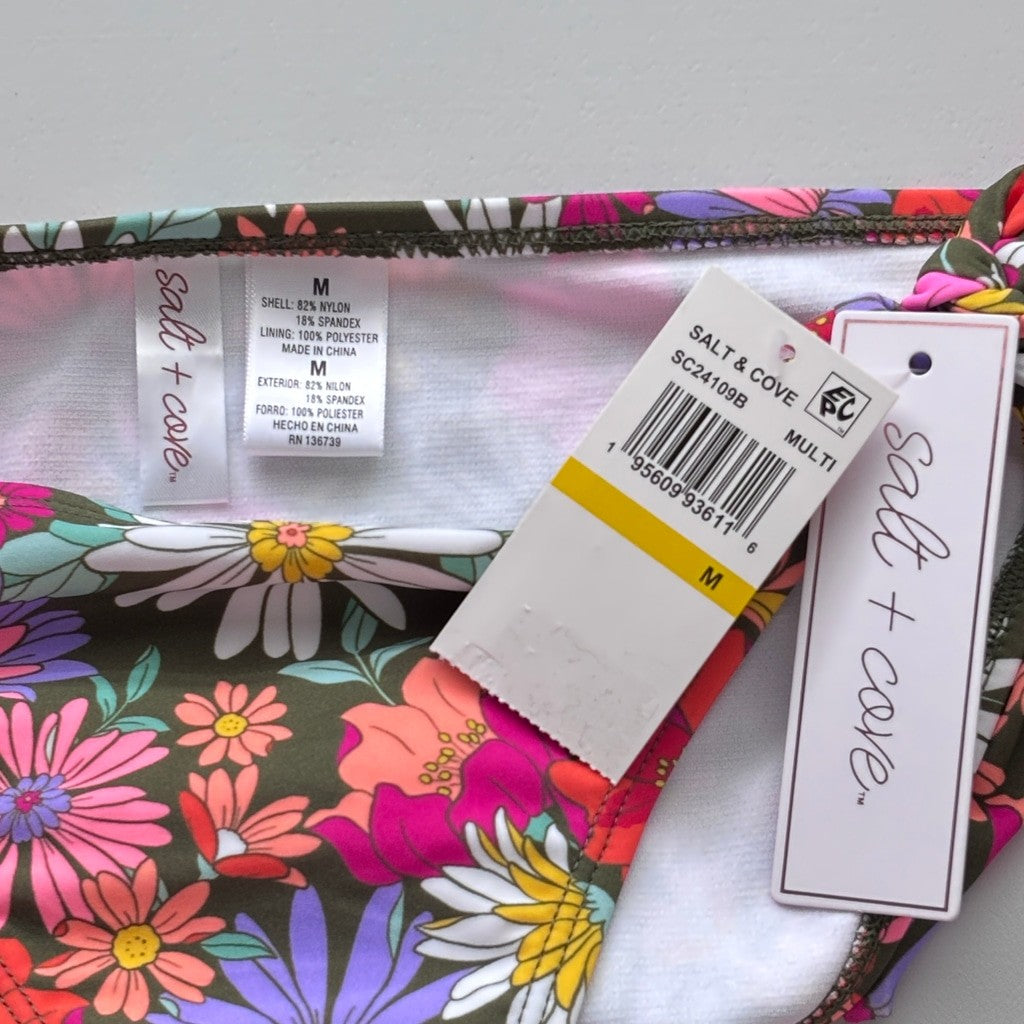 Salt + Cove  Multicolor Floral Printed Side-Tie Bikini Bottoms NWT
