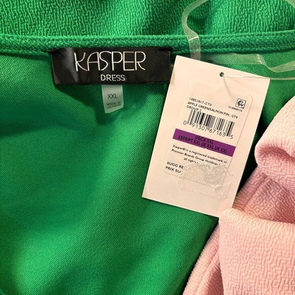 KASPER Plus Size Colorblocked Surplice Green and Pink Side-Tie Dress NWT