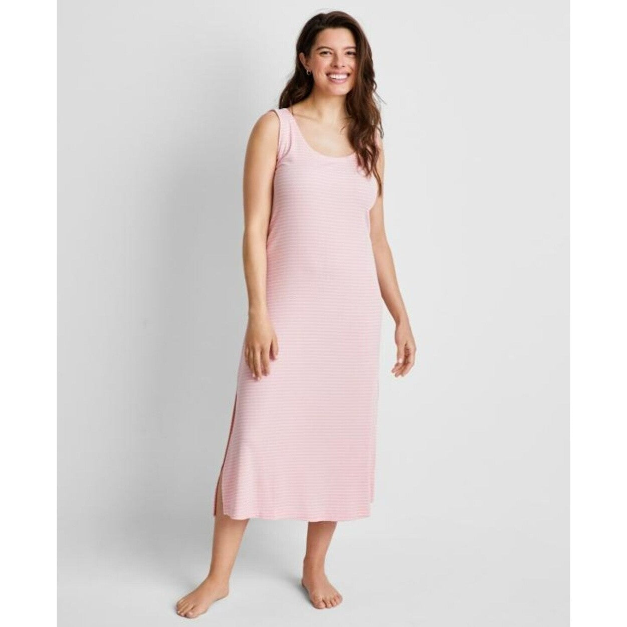 State of Day Women's Pink & White Stripe Ribbed Tank Nightgown Pajamas NWT