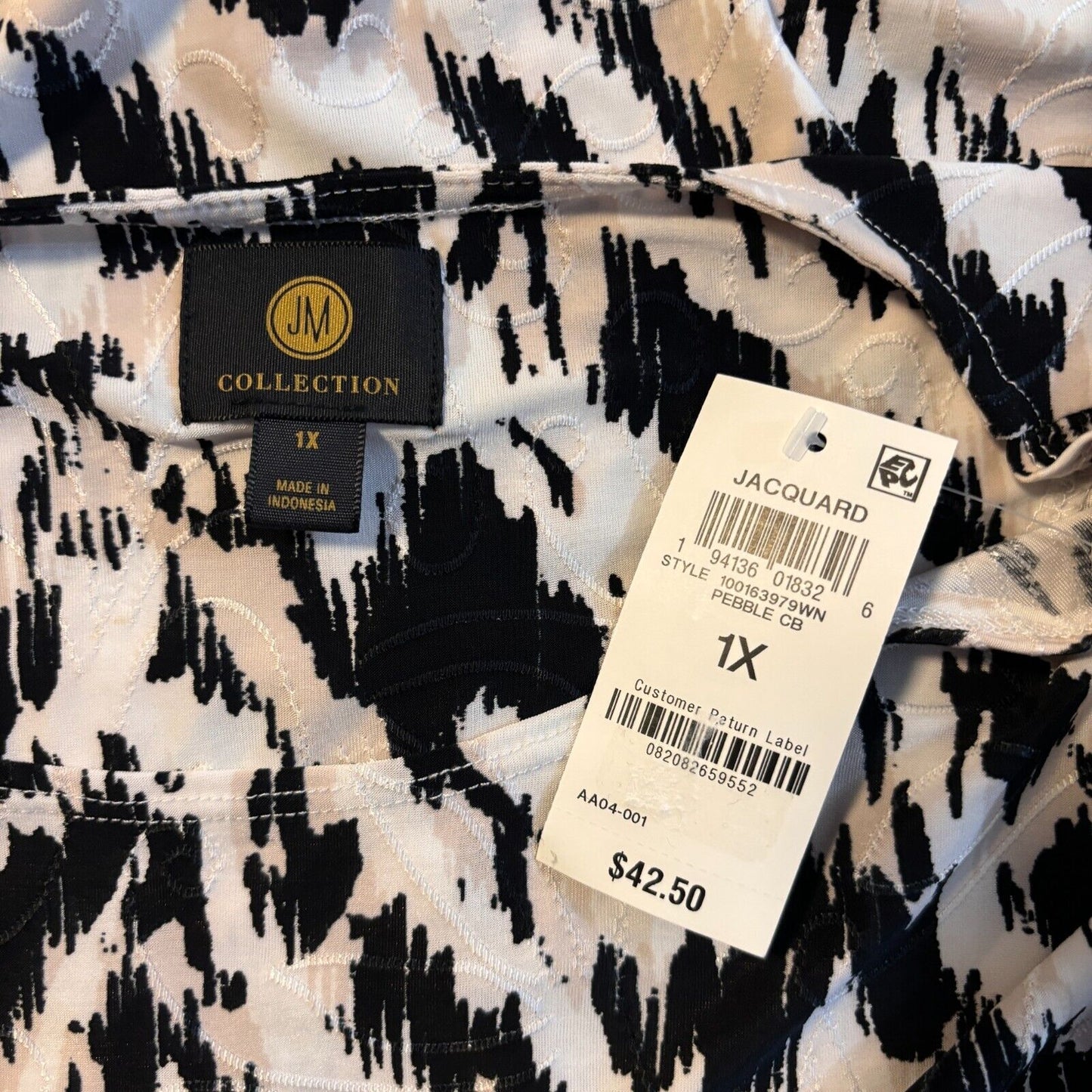 JM Collection Plus Size Printed Jacquard 3/4-Sleeve Top NWT