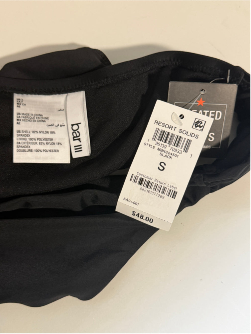 Bar III Women's Small Black Low-Rise Hipster Bikini Bottoms NWT