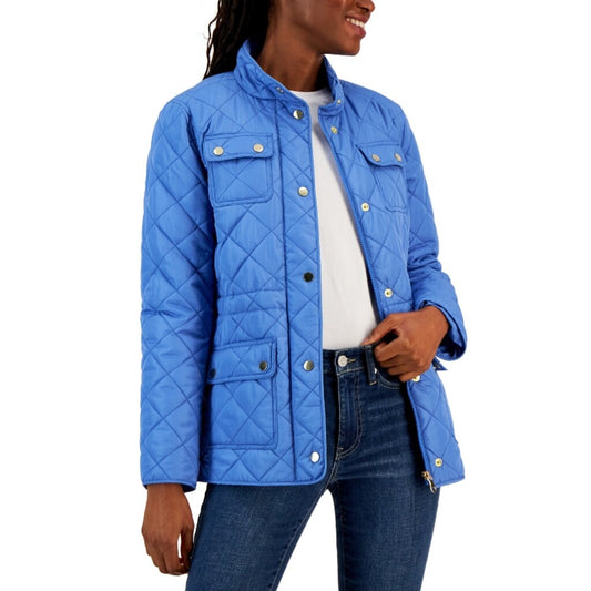 Charter Club Women's Small Blue Quilted Puffer Collared Jacket NWT