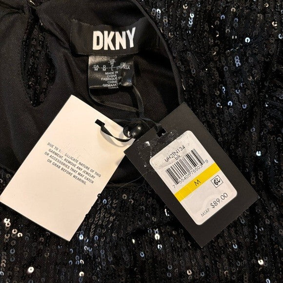DKNY Women's Size Medium Black Sequined Short-Sleeve Crewneck Blouse NWT