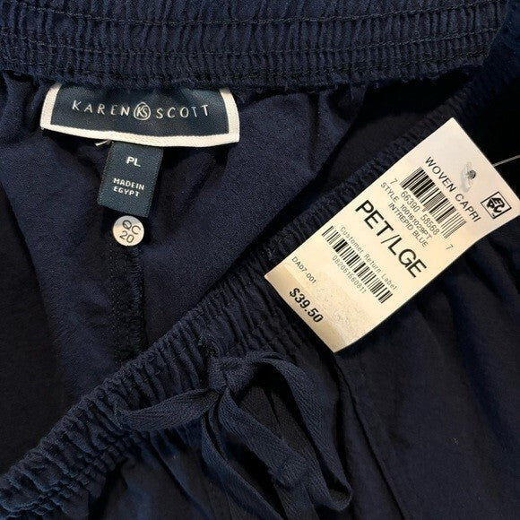 Karen Scott Petite Solid Quinn Cotton Navy Blue Capri Pants NWT