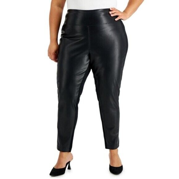Calvin Klein Plus Size 0X Black Faux-Leather Front Leggings NWOT