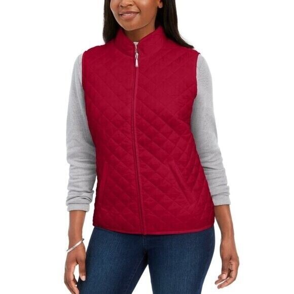Karen Scott Solid Quilted Puffer Red Vest NWT