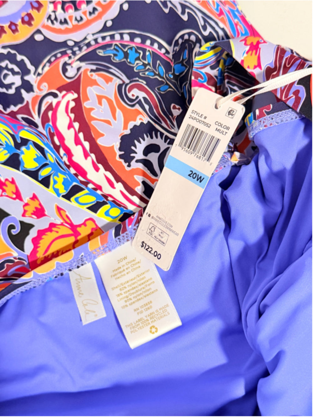 Anne Cole Plus Size 20W Paisley Notched Scoop-Neck One Piece Swimsuit NWT