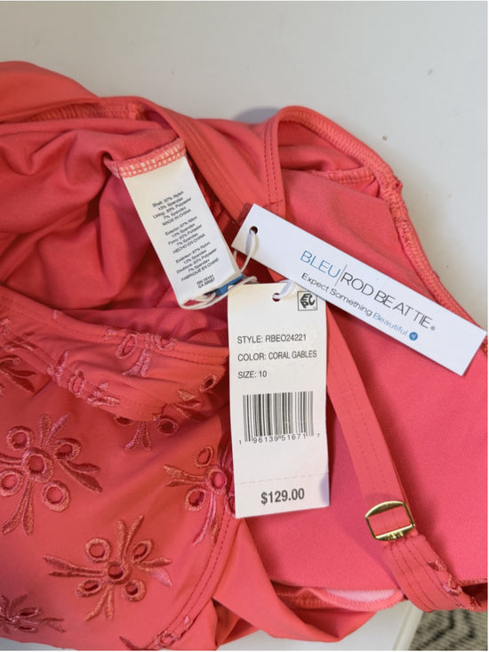 Bleu by Rod Beattie Women's Size 10 Eyelet Coral Orange One-Piece Swimsuit NWT