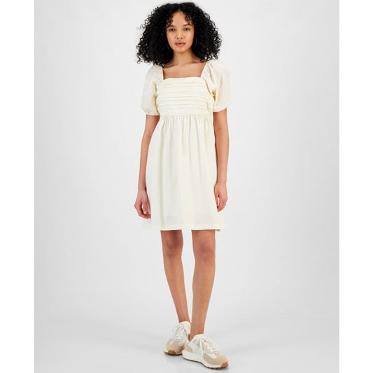 And Now This Women's Large Ivory Smocked Puff-Sleeve Mini Dress NWT