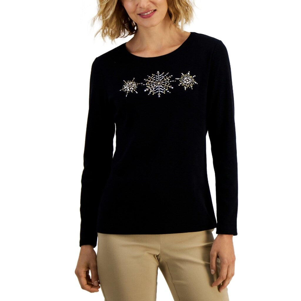 Karen Scott Women's Extra Large Petite Embellished Holiday-Graphic T-Shirt NWT