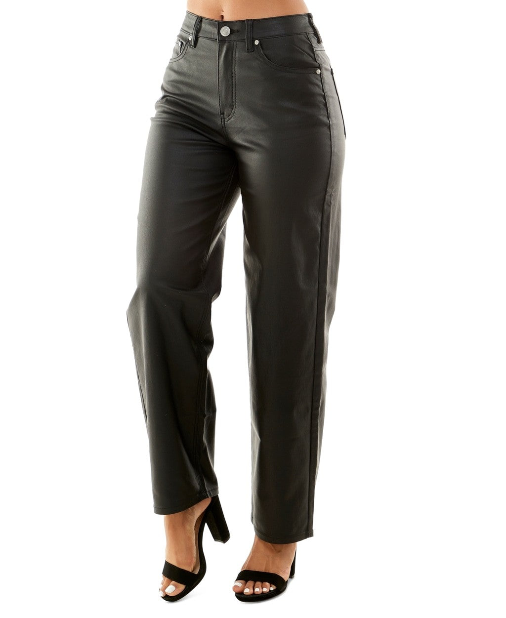 Almost Famous Size 7 Crave Fame 90s Faux-Leather Wide-Leg Jeans NWT