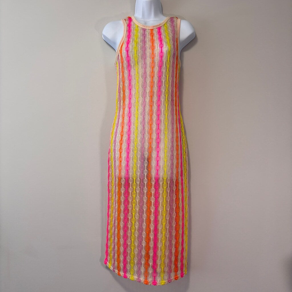 Miken Women's Multicolor Open Knit Sleeveless Swimsuit Cover Up Dress NWT