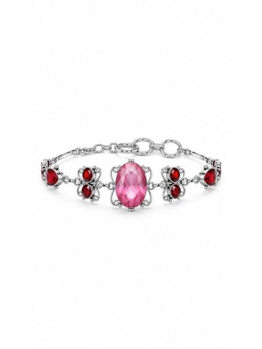 Pink Topaz & Red Garnet Gemstone 925 Silver Plated Bracelet NWT